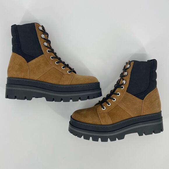MARC FISHER NWOB Sashia Platform Combat Lace Up Boots Brown Suede Size 9 - Picture 4 of 9